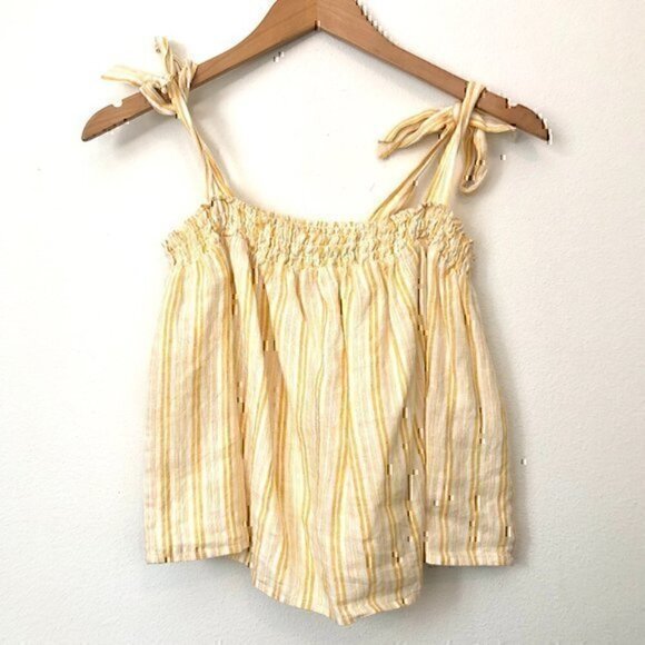 JOIE Raheda Tank Yellow White Striped Smocked Linen Cotton Cropped Blouse Small - Picture 2 of 10